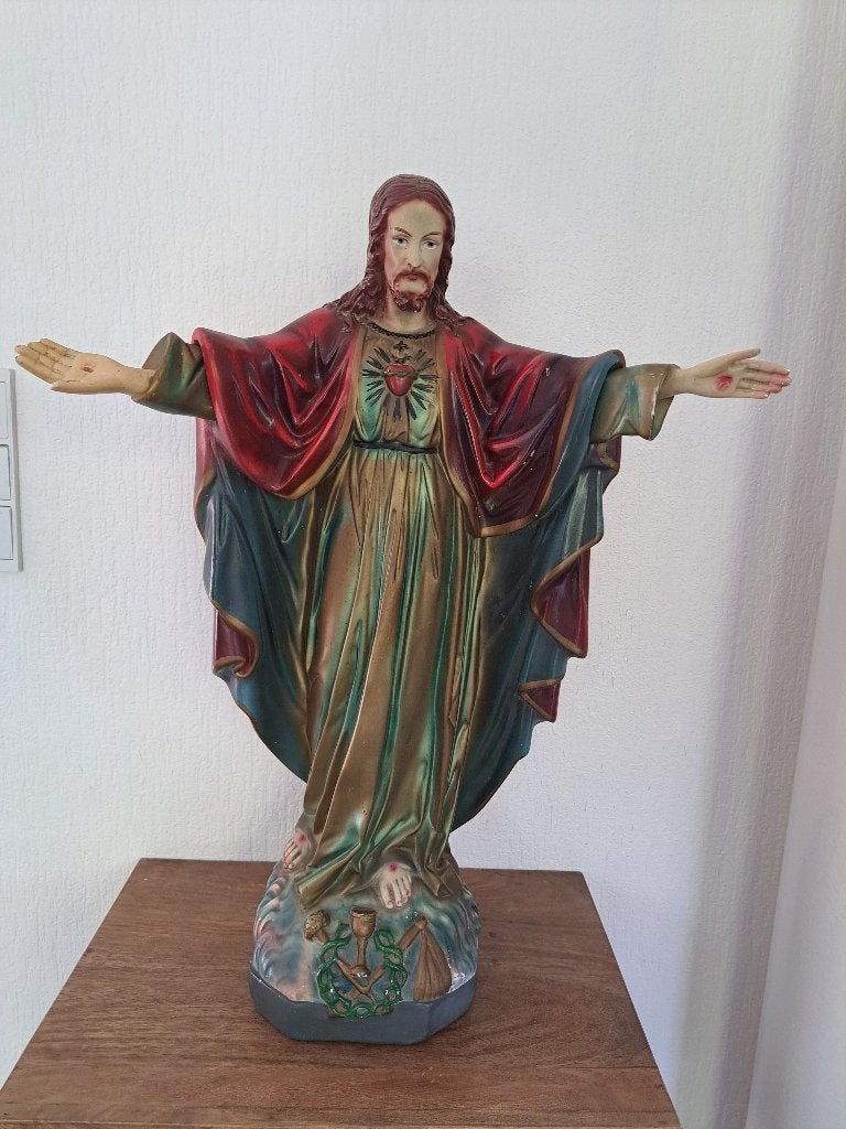 Klassiek antiek gipsen devotiebeeld  Heilig Hart van Jezus, Antiek en Kunst, Ophalen