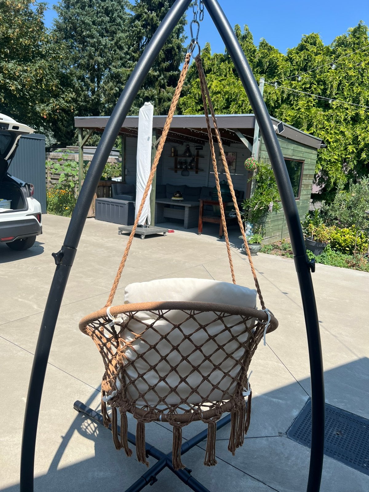 Aluminium stel met hangzetel, Tuin en Terras, Hangmatten, Ophalen, Zo goed als nieuw