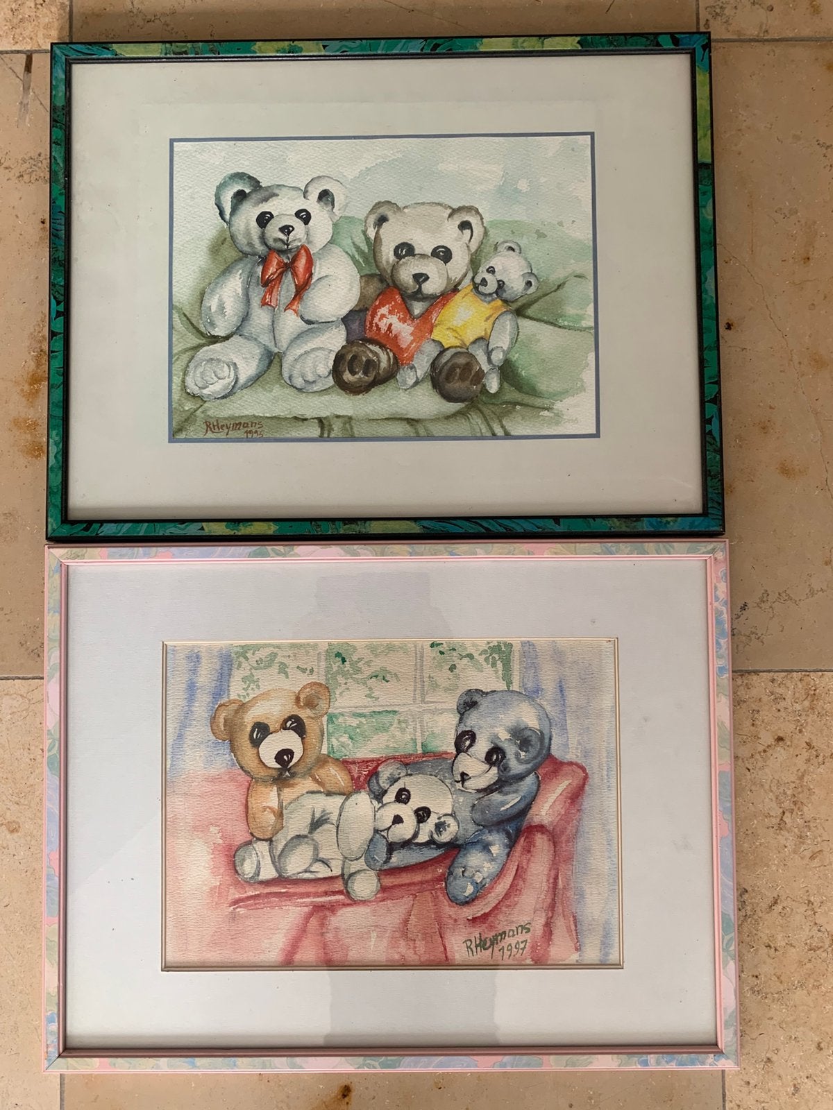 2 schilderijen R. Heymans in kader afmetinge 40x30 cm, Ophalen, Bijzondere lijst, Aquarel, Papier