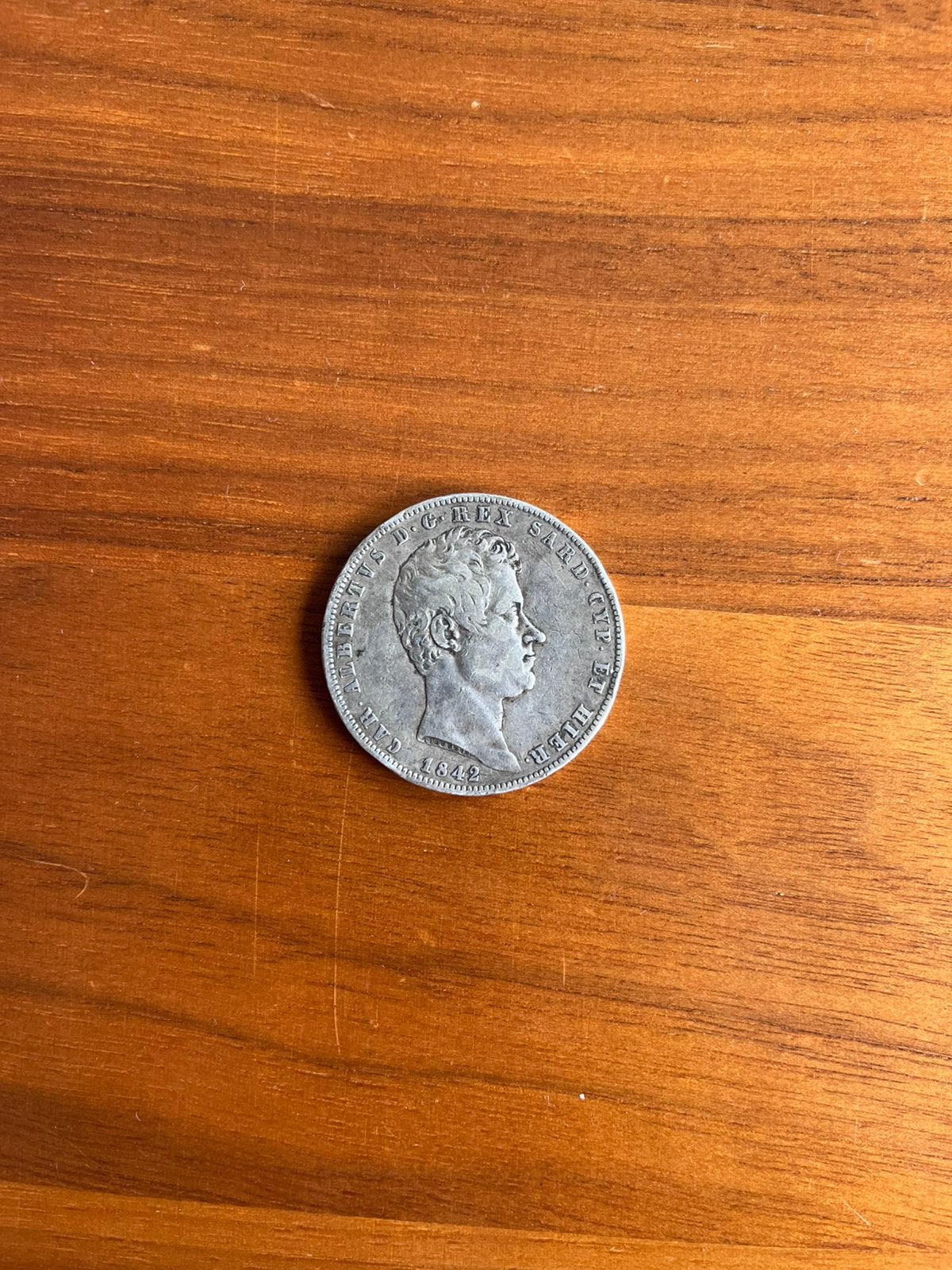 5 Lire uit 1842 van het Koninkrijk Sardinië, Postzegels en Munten, Ophalen, Zilver