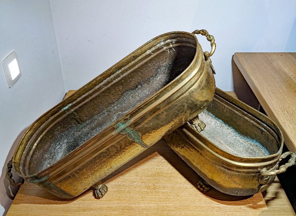 Paire de grandes jardinières anciennes à Pattes de Lion, Moins de 30 cm, Intérieur, Utilisé, 60 à 100 cm