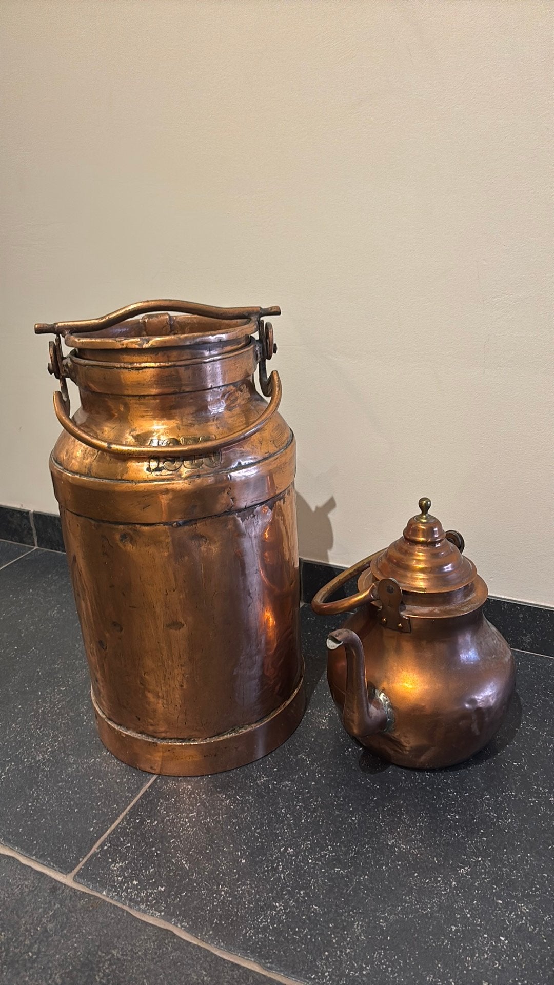 Set koperen melkkan (1955) + ketel – mooie staat, Ophalen, Koper