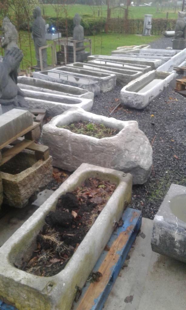 bac auge en pierre bleu , jardinière , grand choix ., Pierre, 30 à 60 cm, Enlèvement, Utilisé