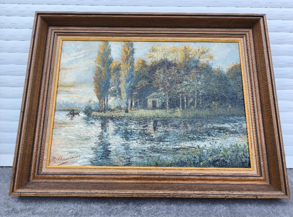 Huile sur toile paysage signe r heuvelmuns, Ophalen of Verzenden, Landschap, Doek