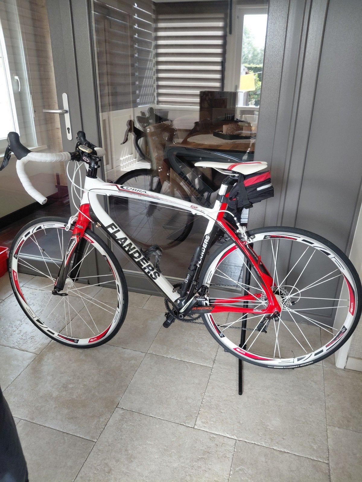 racefiets flanders cobra carbon  wit zwart rood, Autres marques, Frein sur jante, Comme neuf, Enlèvement