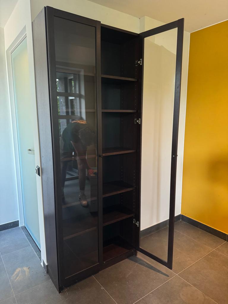 Billy/Oxberg zwarte boekenkast met glazen deuren, Ophalen, Overige materialen, Met deur(en), 200 cm of meer