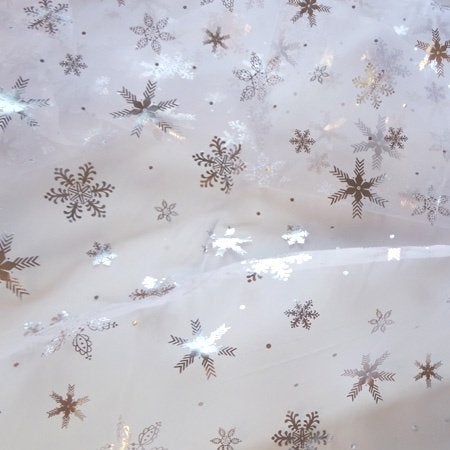 5452) 5 meter organza wit sneeuwvlok glitter, Hobby en Vrije tijd, 120 cm of meer, Wit, Ophalen of Verzenden, Polyester