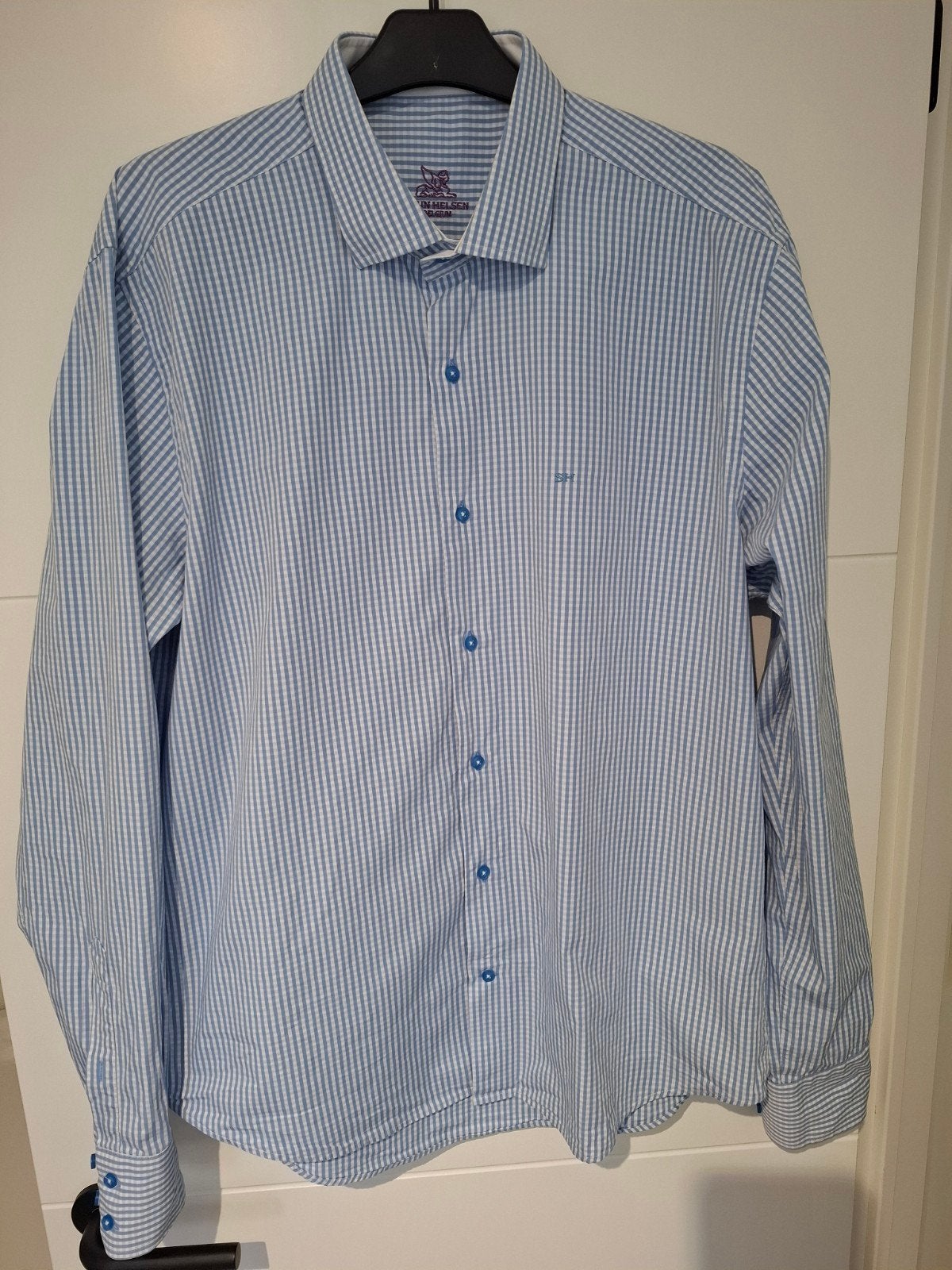 Hemd Stijn Helsen blauw/wit geruit maat XL (43/44), Tour de cou 43/44 (XL), Enlèvement ou Envoi, Stijn Helsen, Comme neuf