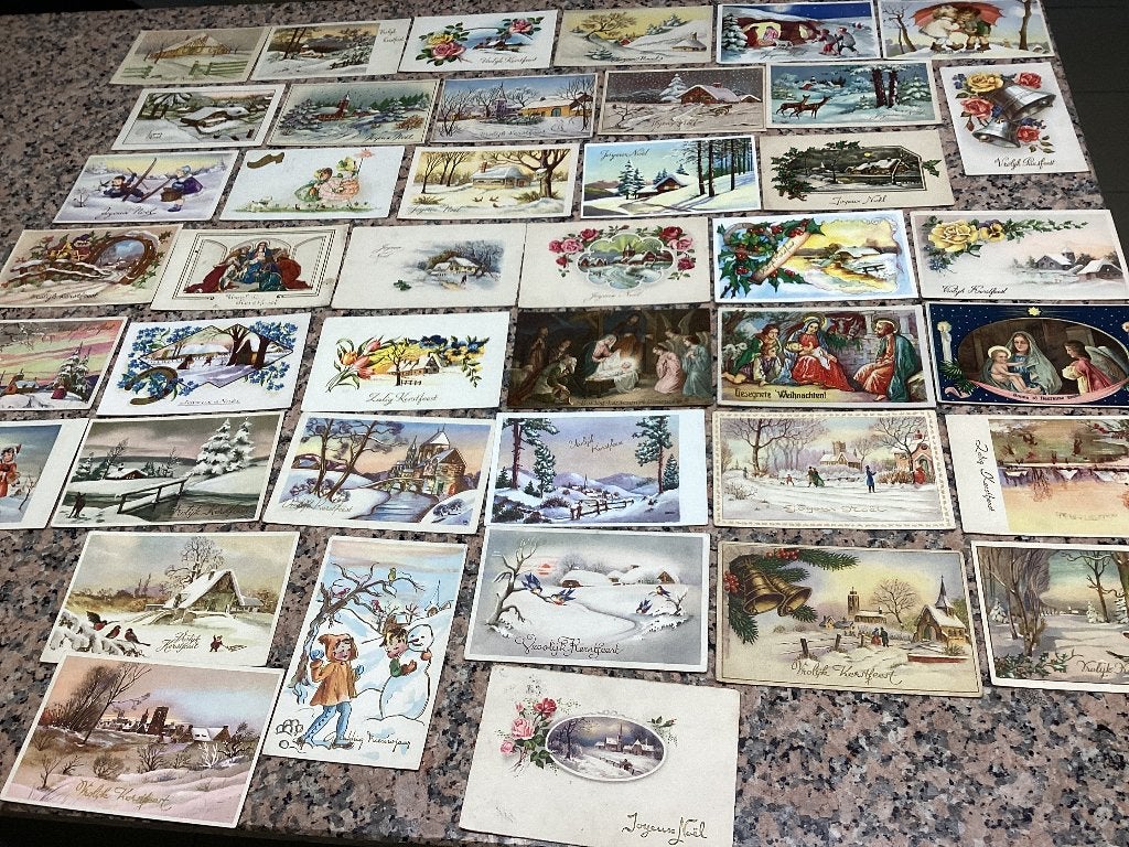 Lot van 42 kerst postkaarten, Ophalen of Verzenden, 1940 tot 1960, Gelopen, Feest(dag)