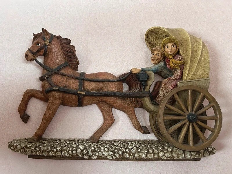 Vintage wanddecoratie "Paard met koets", Huis en Inrichting, Woonaccessoires | Wanddecoraties, Zo goed als nieuw, Wandbord of Wandpaneel