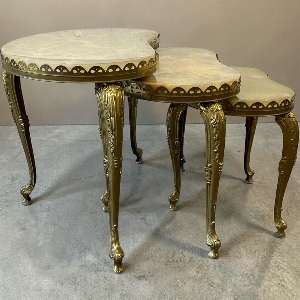 Vintage goud/witte bijzettafeltjes, Verzenden