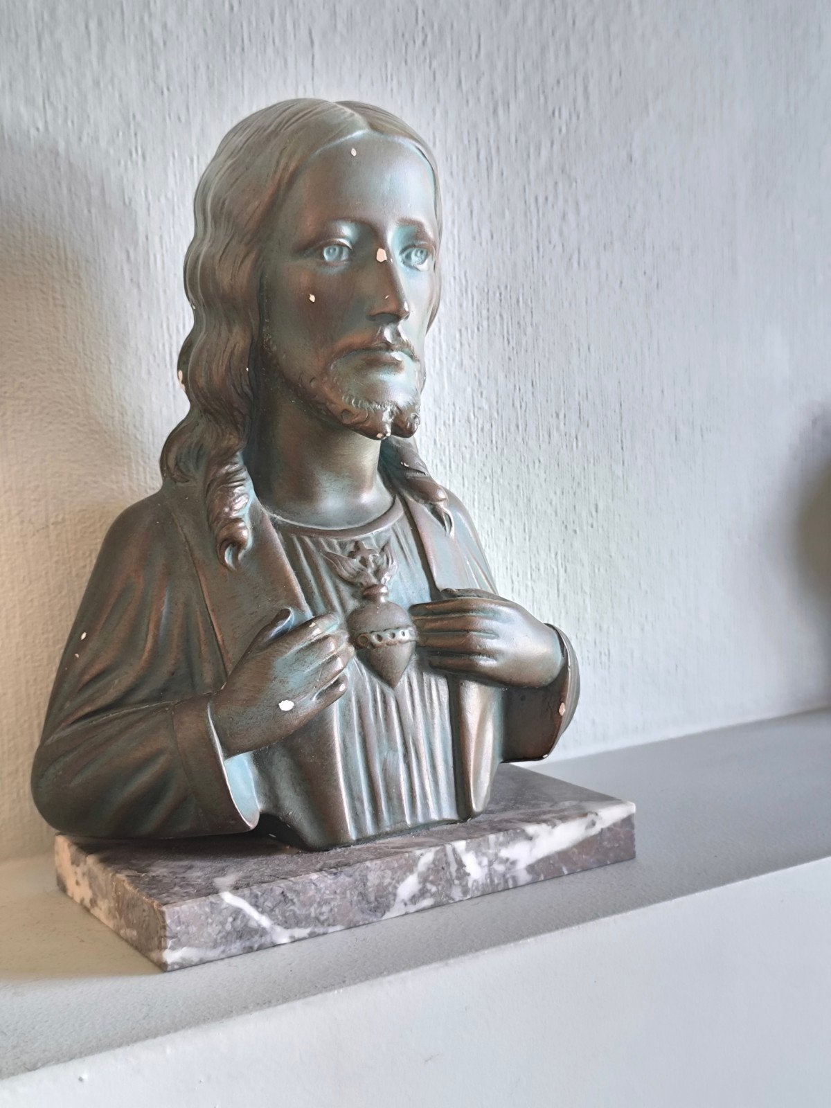 Antieke buste Heilig Hart, Arnova, marmeren voet, Antiek en Kunst, Antiek | Religieuze voorwerpen, Ophalen of Verzenden