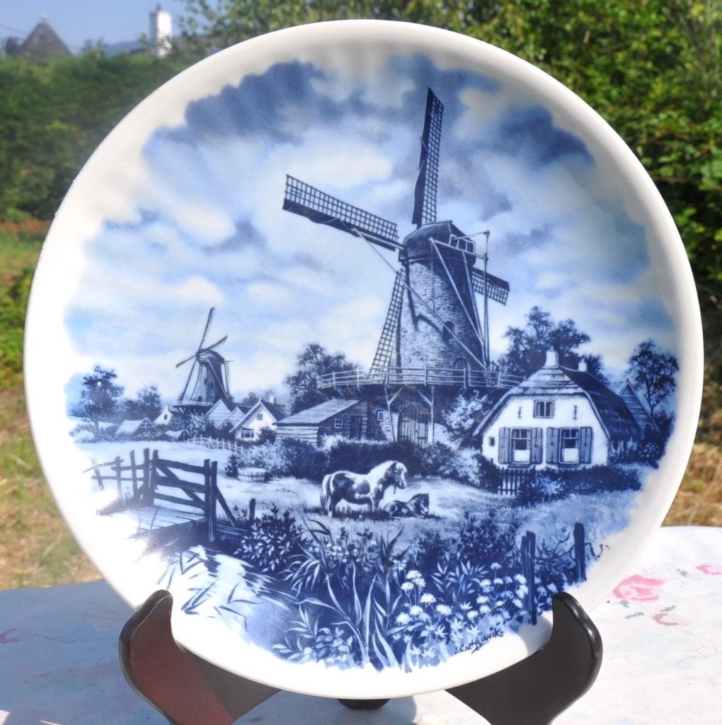 plat mural delf blauw décor ferme moulin, Ophalen of Verzenden