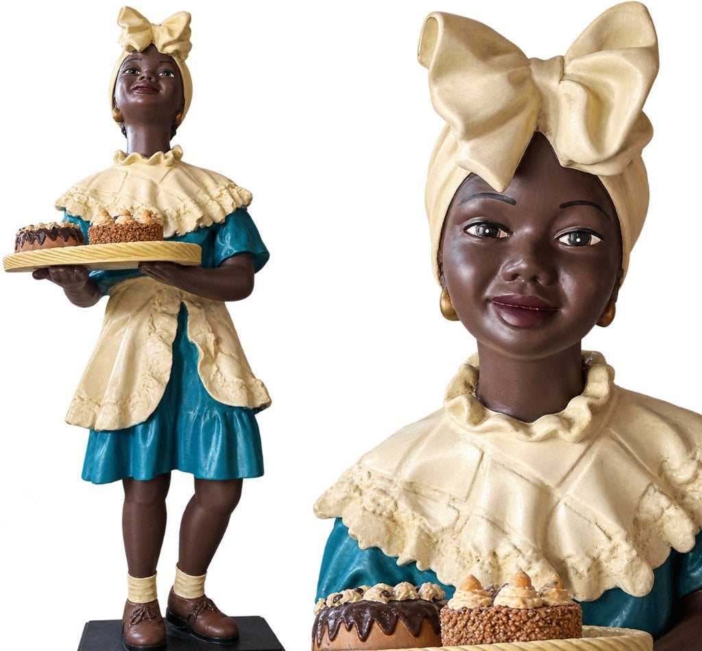 polyester figuur  van afrikaans meisje met dienblad, Enlèvement, Utilisé, Humain
