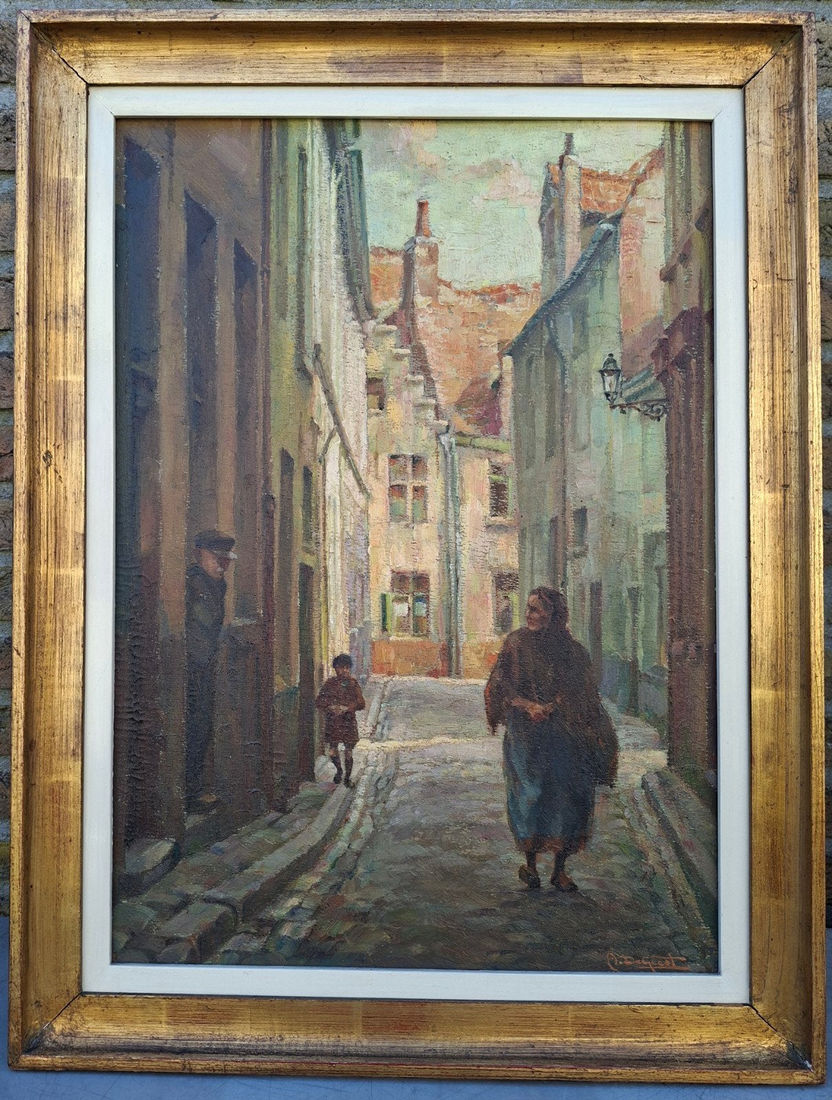 DE GEEST Arthur "Wandeling in Gents steegje" olie op paneel, Antiquités & Art, Art | Peinture | Classique, Enlèvement ou Envoi