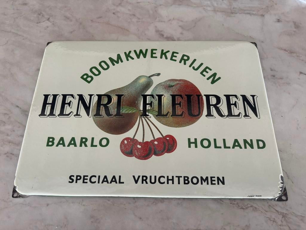 Oud emaille reclame bord Henri Fleuren, Ophalen, Gebruikt, Reclamebord