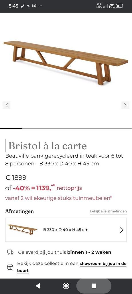 Zweedse bank teak houten, Enlèvement