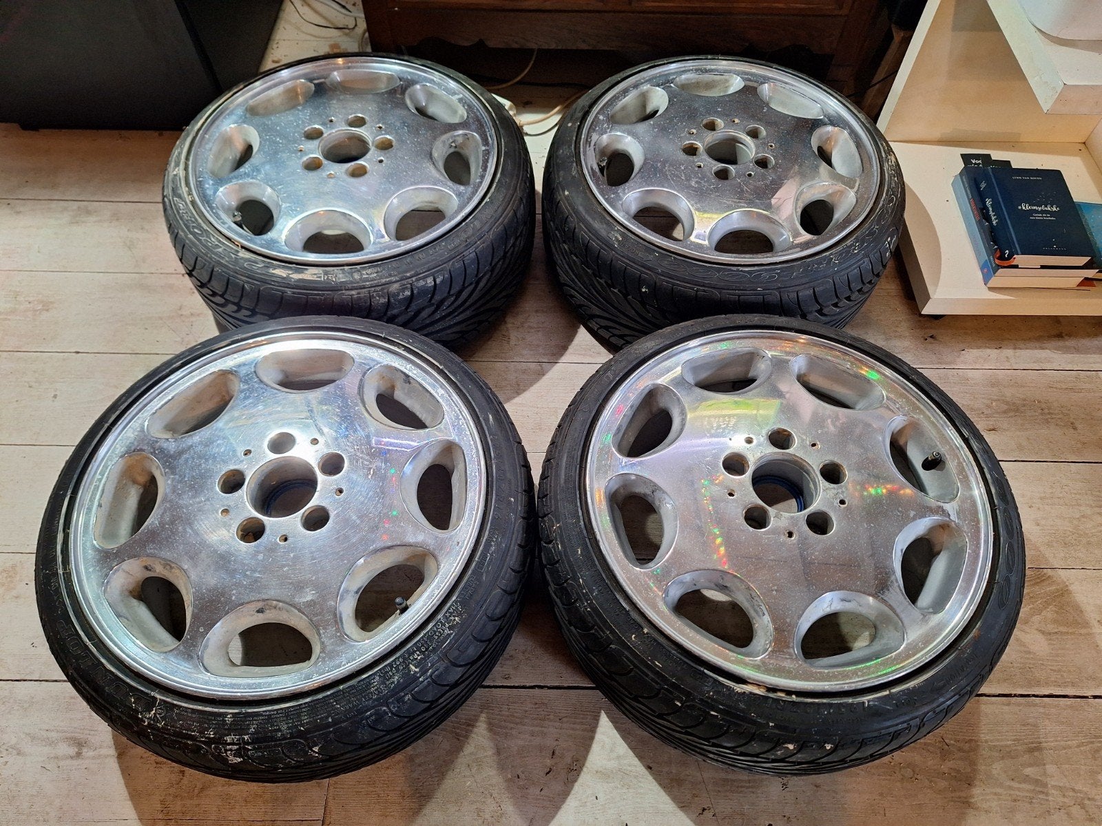 Chroom Mercedes velgen 195/45/16 ET51 5x112 met dunlopbanden, Auto-onderdelen, Banden en Velgen, Ophalen, Velg(en)