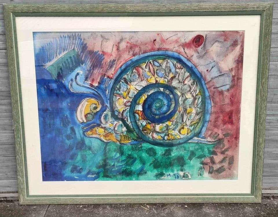 Aquarelle escargot signe muno 68, Enlèvement ou Envoi, Aquarelle