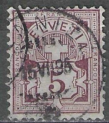 Zwitserland 1882/1899 - Yvert 65 - Helvetia Cijfer 5 c. (ST), Postzegels en Munten, Verzenden, Gestempeld