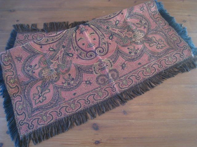 Vintage tafelkleed, jaren 30, roestbruin en zwart, 93x100cm, Huis en Inrichting, Ophalen, Zwart