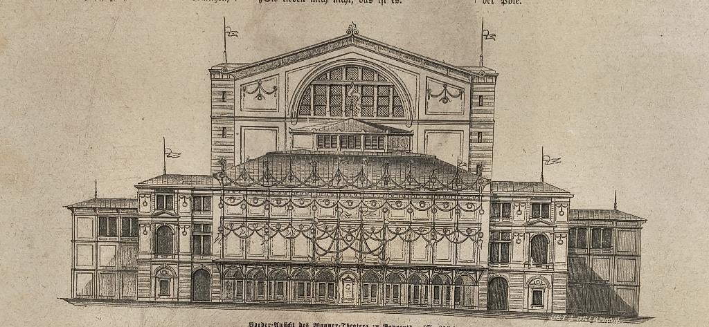 Bauentwurf für das Wagner-Theater in Bayreuth, Antiek en Kunst, Ophalen of Verzenden