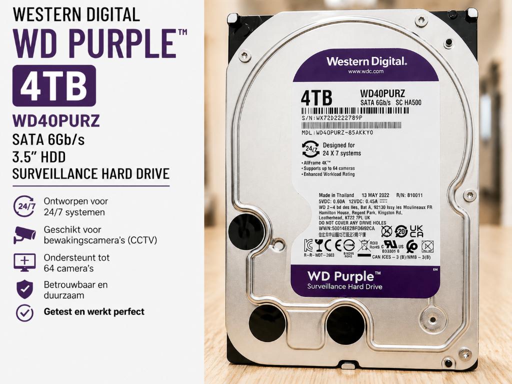 WD Purple 4TB (WD40PURZ) | HDD SATA, Intern, Gebruikt, Desktop, 4TB