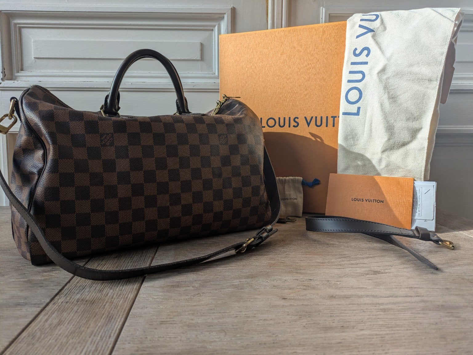 Louis Vuitton Speedy Bandoulière 30 Damier Ebene – 2019, Ophalen of Verzenden, Zo goed als nieuw, Bruin, Handtas