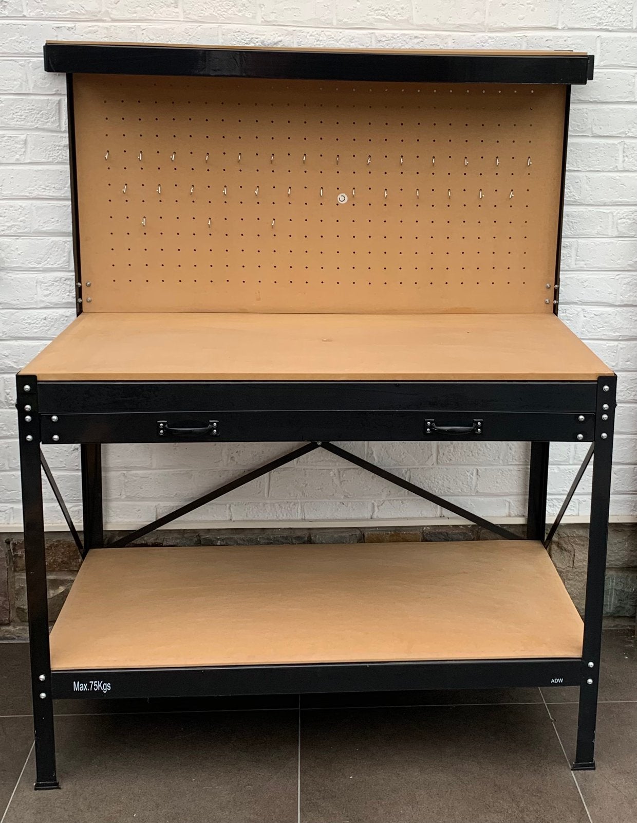 Werkbank met geperforeerd paneel en ruime lade 120x60x156cm, Doe-het-zelf en Bouw, Ophalen, Zo goed als nieuw