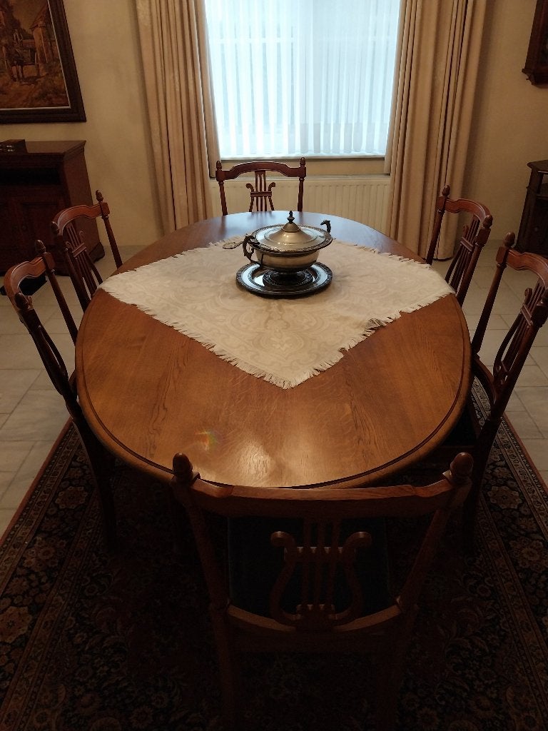 Klassieke eiken eetkamerset – ovale tafel + 6 stoelen, Antiek en Kunst, Ophalen