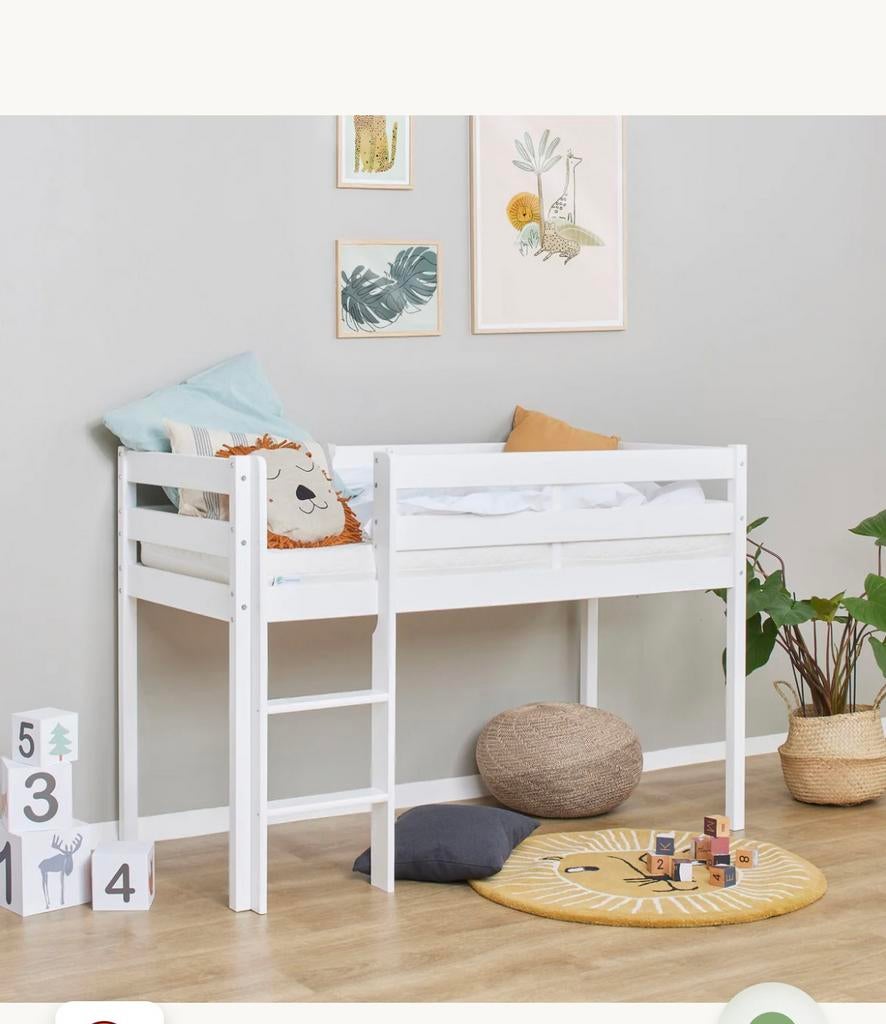 Lit mi hauteur mezzanine bois blanc, Enlèvement, Comme neuf