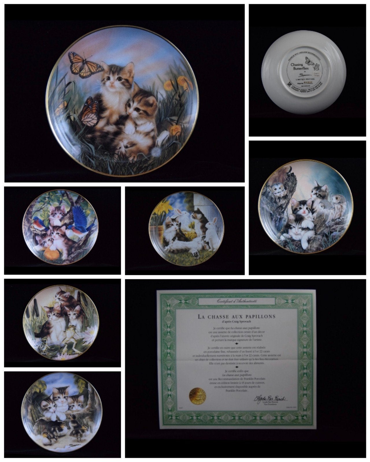 6 Assiettes de porcelaine chats, Antiquités & Art