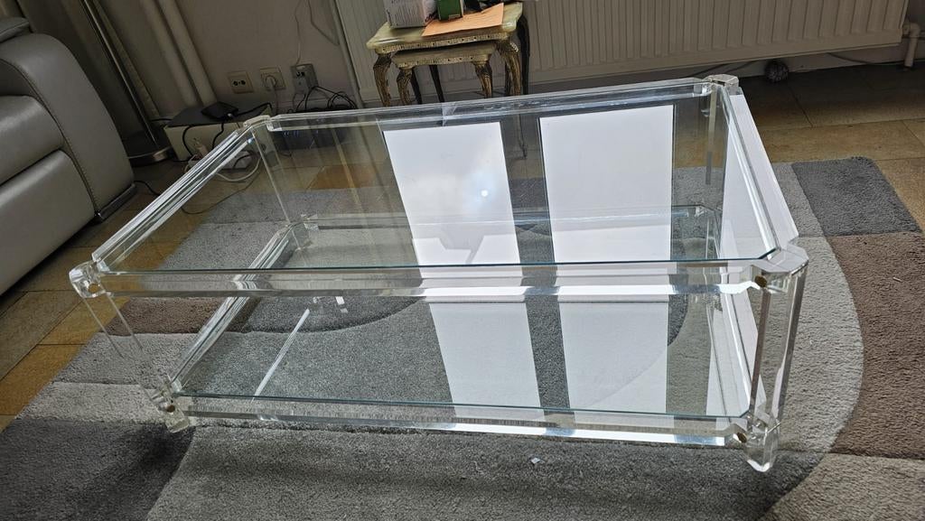 Vintage salontafel van plexiglas en glas, Ophalen