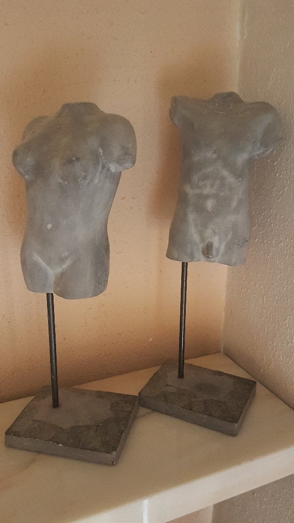 2 stenen bustes, Enlèvement, Comme neuf, Gris