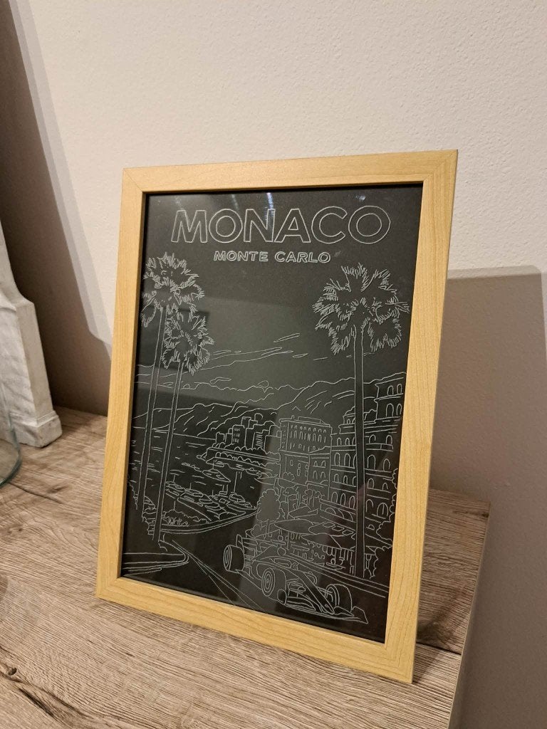 F1 Monaco handgegraveerd frame, Huis en Inrichting, Woonaccessoires | Wanddecoraties, Ophalen of Verzenden, Glas, Art nouveau