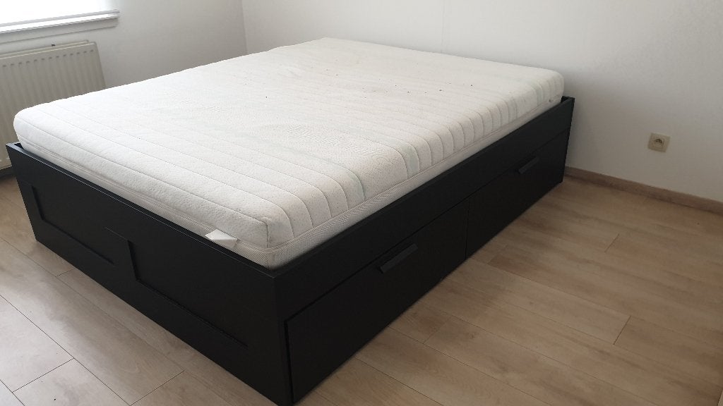 Tweepersoonsbed met 4 lades en 2 lattenbodems., Huis en Inrichting, Slaapkamer | Bedden, Ophalen, Gebruikt, Zwart, Tweepersoons