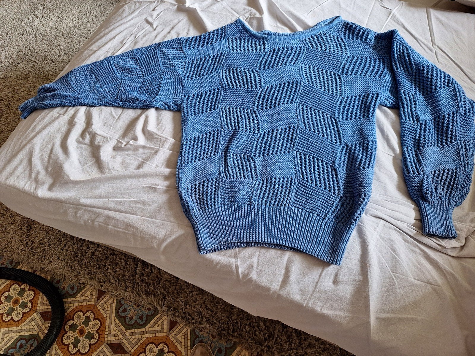 Zelf gebreide pull, Kleding | Dames, Ophalen of Verzenden, Zo goed als nieuw, Maat 38/40 (M), Blauw