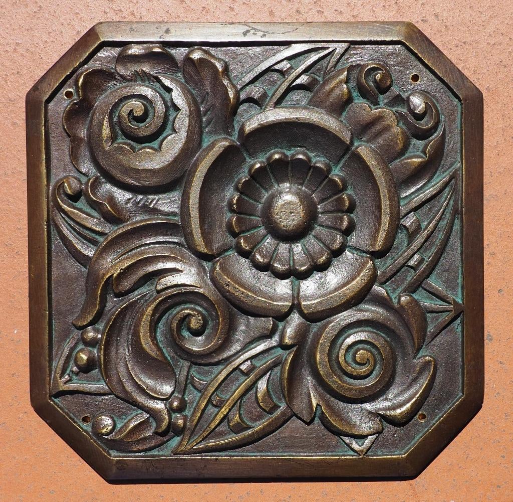 De Coene PLAQUE, Art Déco, '25 Bronze Decoene NOPPE Courtrai, Antiquités & Art, Enlèvement
