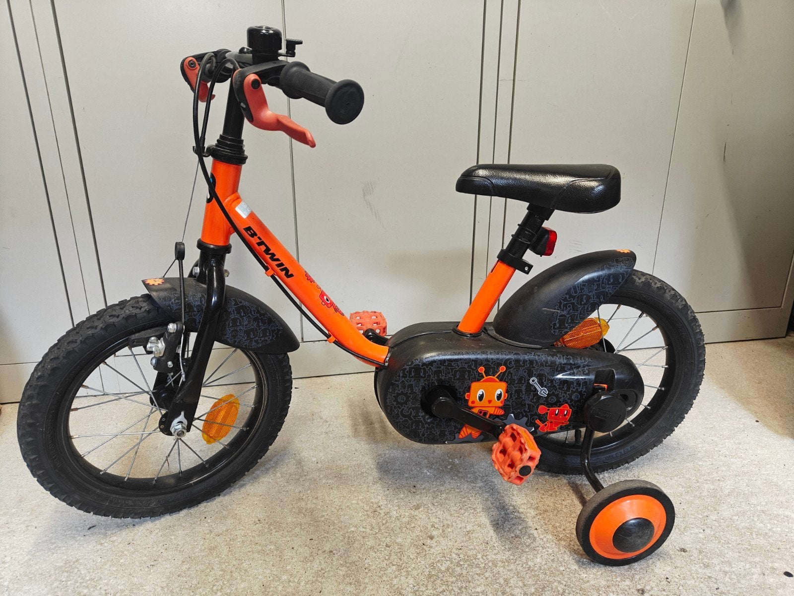 Kinderfiets 14 inch robot, Frein sur jante, Stabilisateurs, Comme neuf, Moins de 16 pouces
