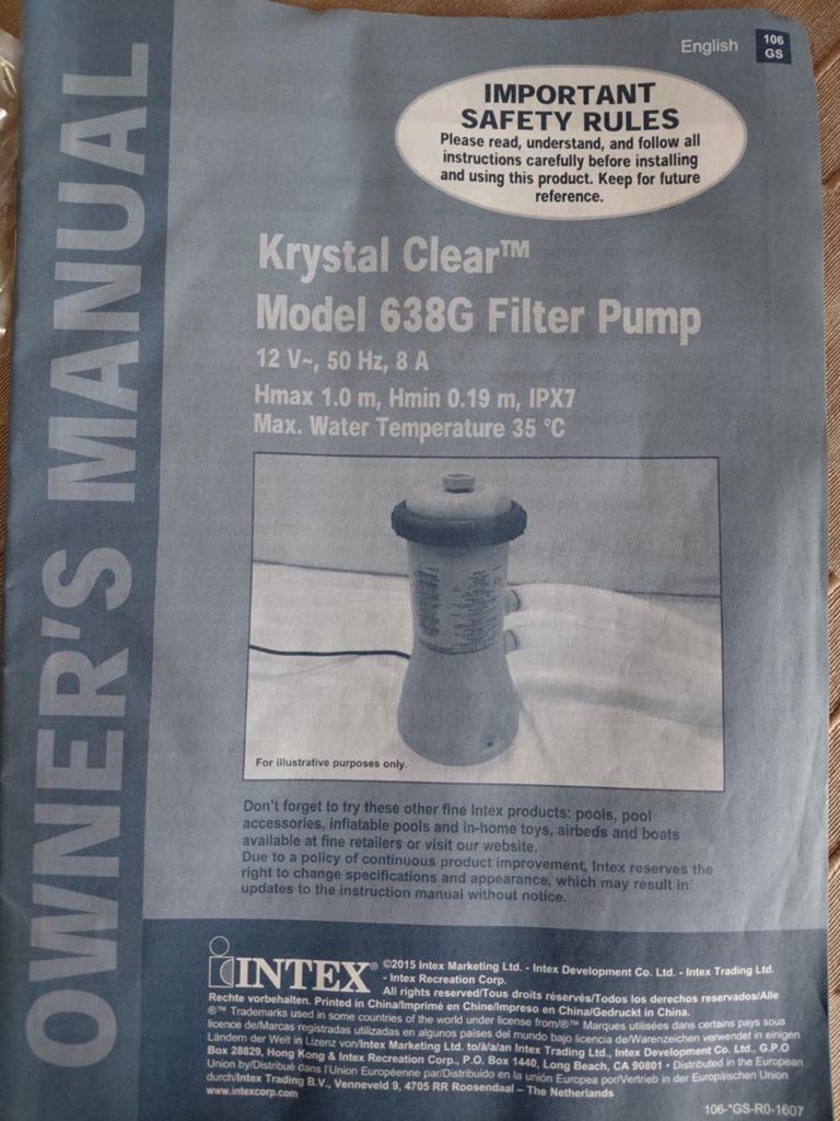 Intex crystal clear pomp model 638G, Ophalen, Zwembadpomp
