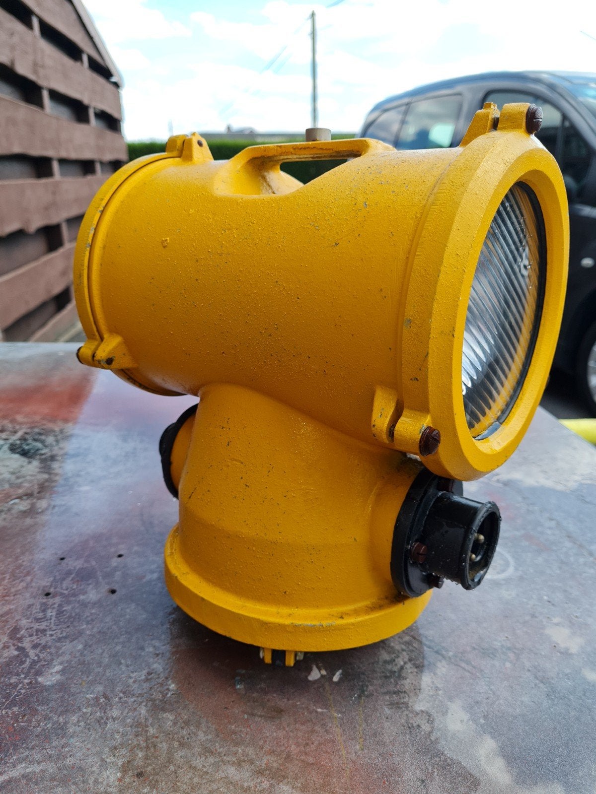 Vintage industriële explosieveilige lamp (Gele bunkerlamp), Antiek en Kunst, Ophalen of Verzenden