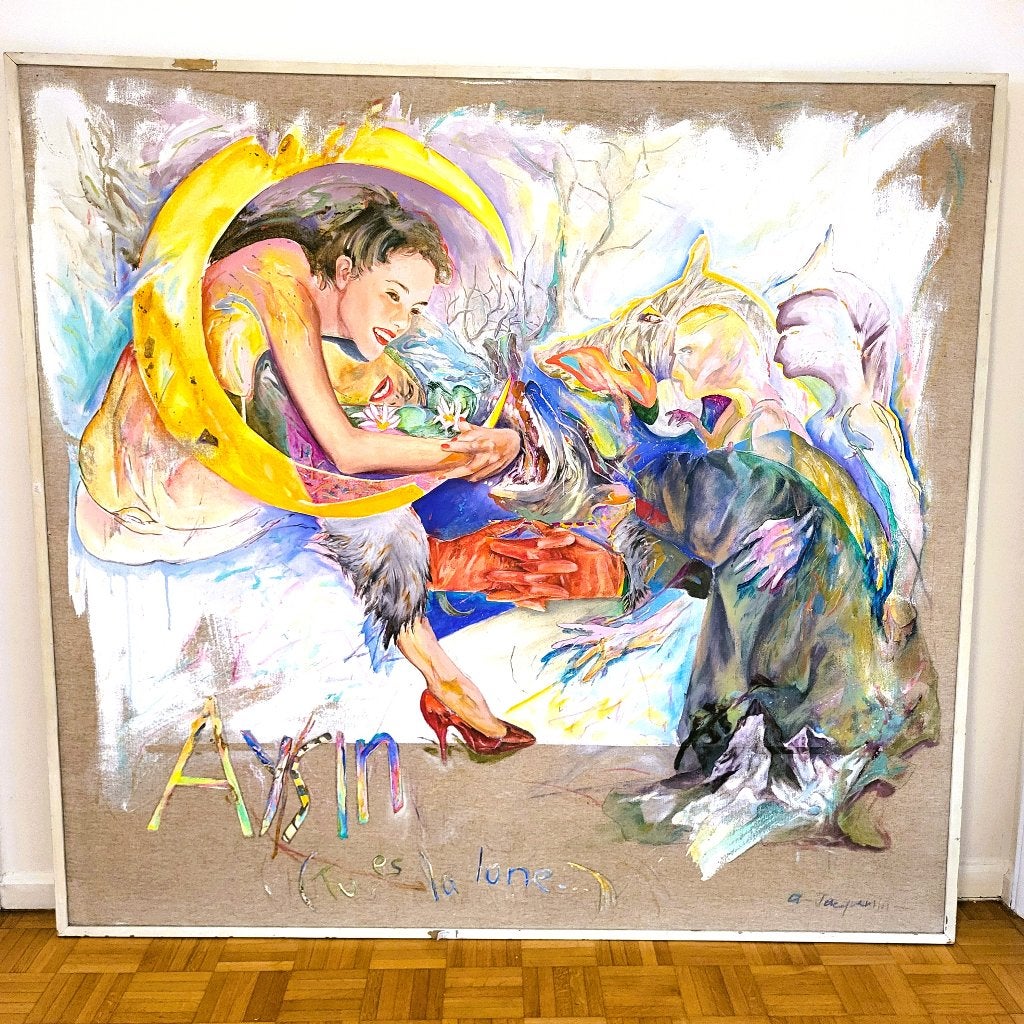 ✔️Alain Jacquemin - Aysim , tu es la Lune - HST 138X147cm, Enlèvement ou Envoi, Encadré, Peinture à l'huile