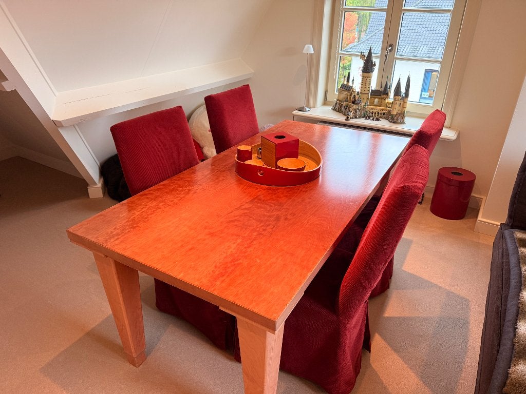 Massief kersenhouten eettafel met 4 stoelen, Huis en Inrichting, Ophalen, Gebruikt, 50 tot 100 cm, 150 tot 200 cm