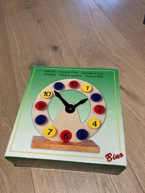 Klok leren lezen (houten klok + boekje), Ophalen of Verzenden, Taal en Lezen