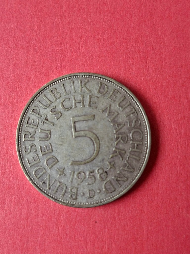 1958 D Allemagne 5 marks en argent Munich, rare, Envoi, Allemagne, Monnaie en vrac, Argent