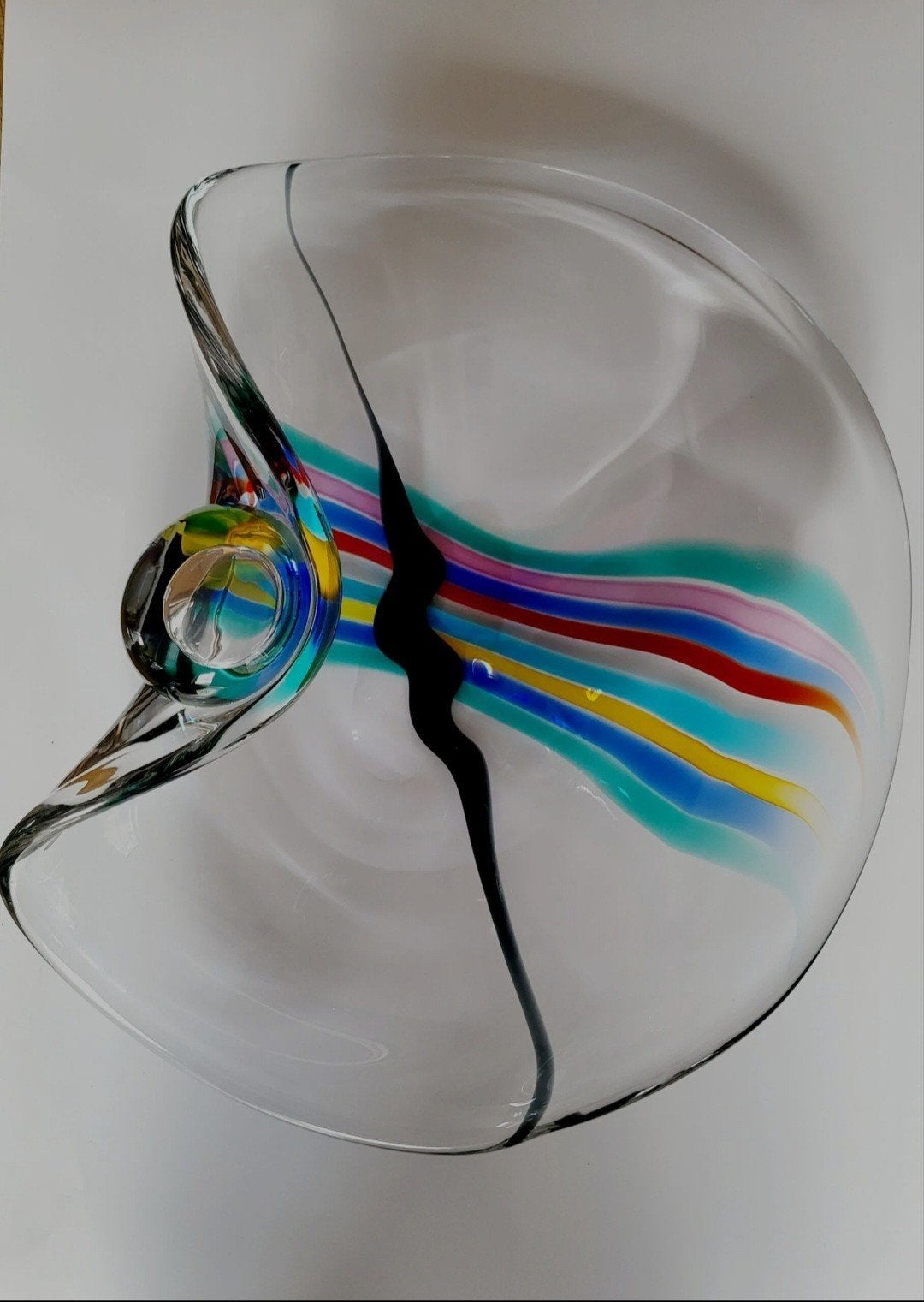 Livio Seguso, zware Murano glazen schaal, Rainbow Design, 19, Antiek en Kunst, Ophalen