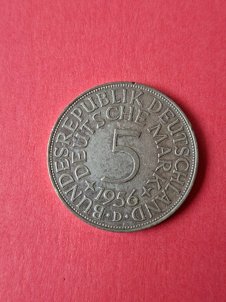1956 D Allemagne 5 marks en argent Munich, rare, Envoi, Allemagne, Monnaie en vrac, Argent