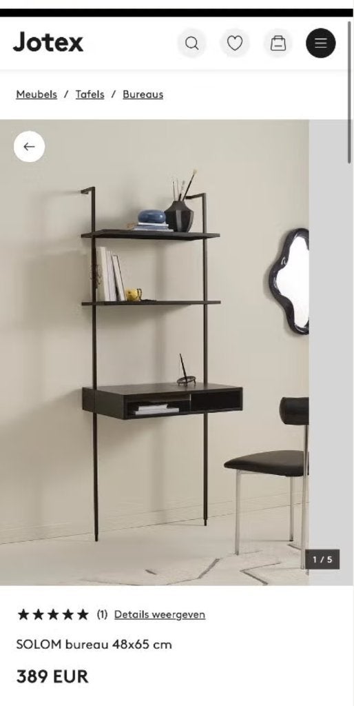 Compact designbureau JOTEX Solom - met opbergplank, Huis en Inrichting, Bureaus, Metaal, Zwart, Ophalen