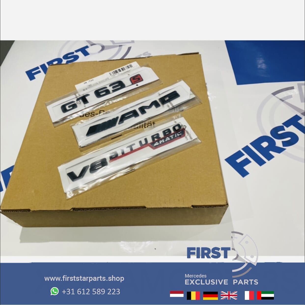 X290 GT 63 S 4MATIC+ AMG LOGO SET ZWART EMBLEMEN SET Mercede, Gebruikt, -, Ophalen of Verzenden, -