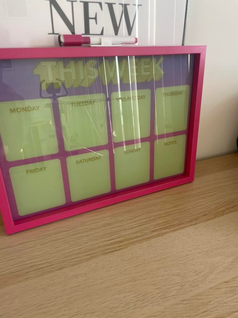 Week bord glas en kader, Ophalen, Gebruikt